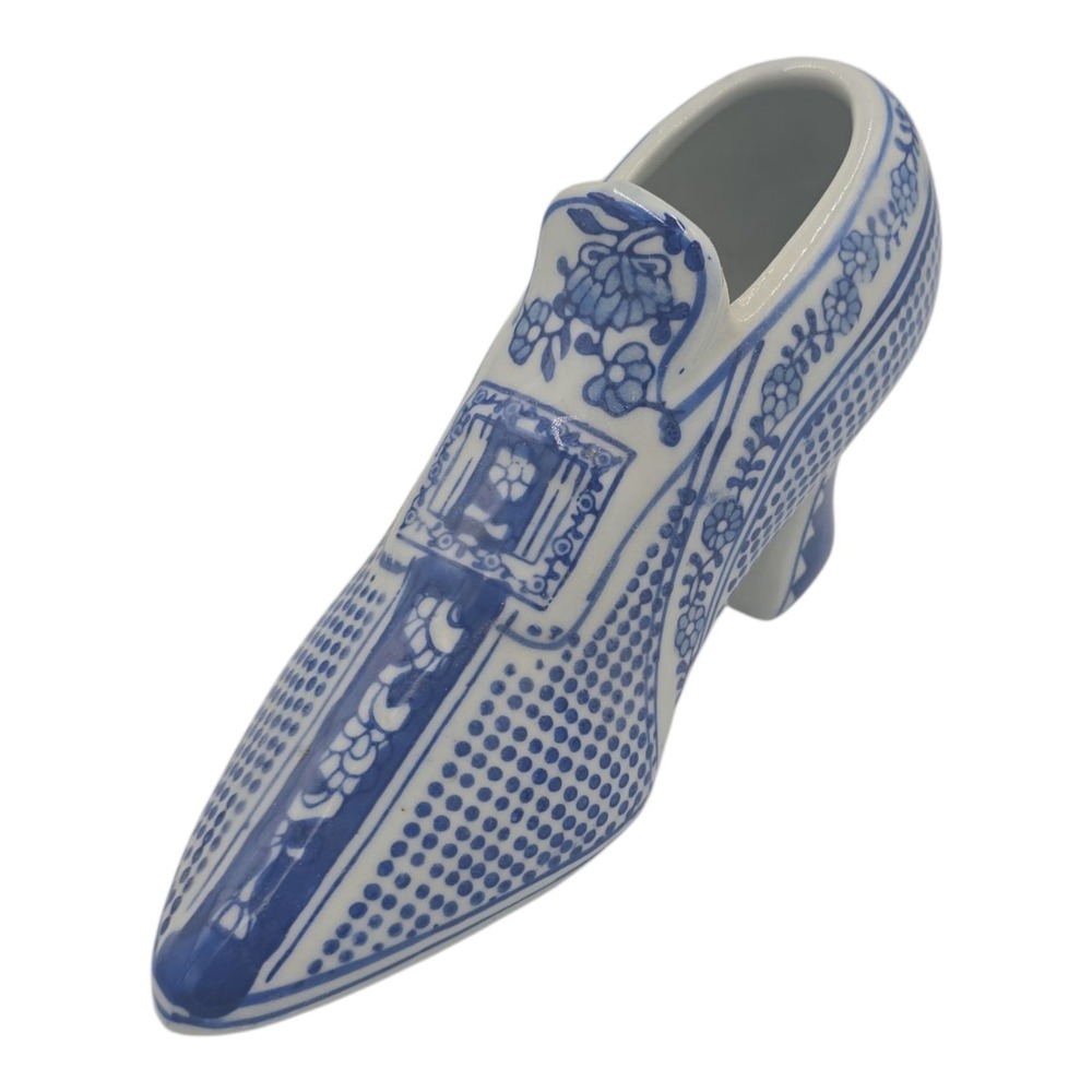 Blue & White Porcelain Shoe Figurine Canton Collection Vintage